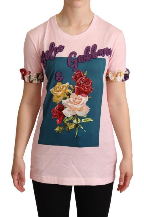 Dolce & Gabbana Elegant Floral Rose Applique T-Shirt