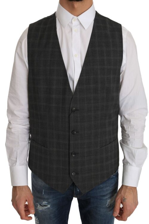 Dolce & Gabbana Elegant Checkered Wool Vest for the Urbane Man