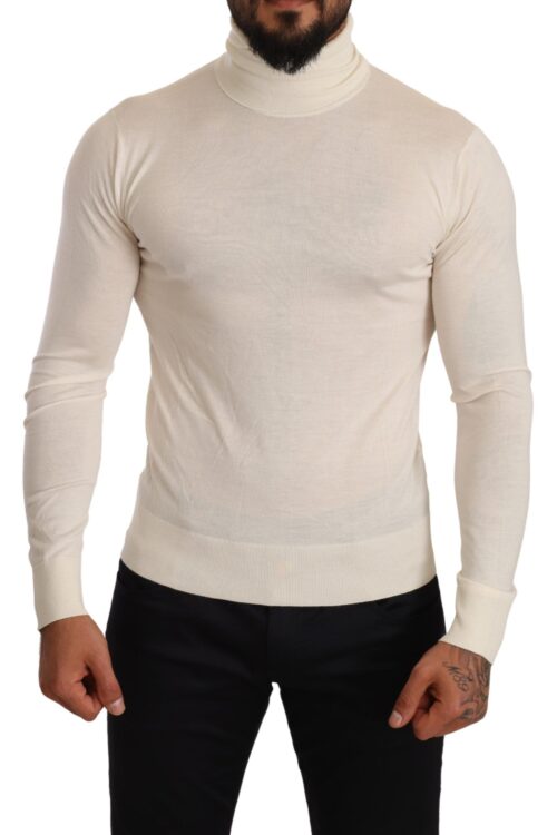 Dolce & Gabbana Ivory Cashmere-Silk Blend Turtleneck Sweater