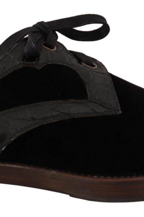 Dolce & Gabbana Elegant Black Velvet & Exotic Leather Dress Shoes