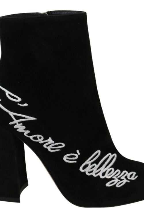 Dolce & Gabbana Embroidered Ankle Boots in Lambskin Suede