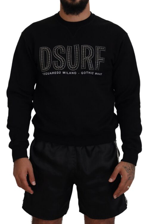 Dsquared² Black Cotton Printed Long Sleeves Pullover Sweater
