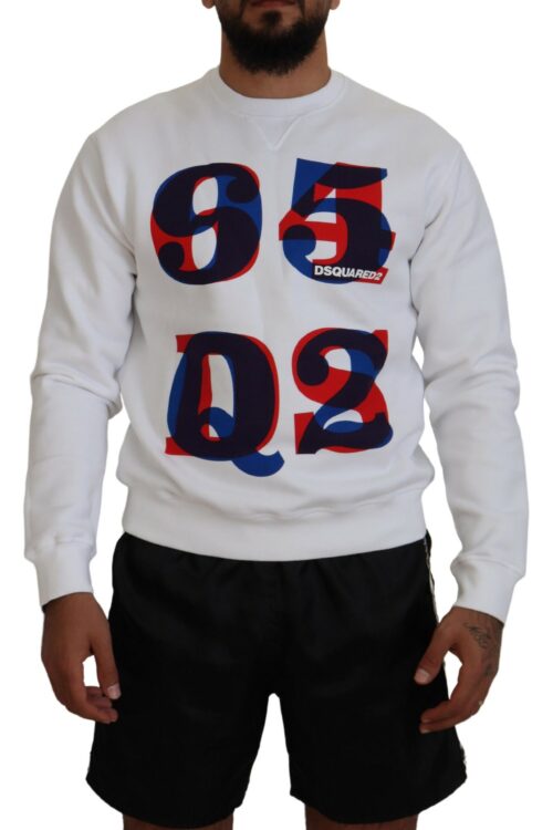 Dsquared² White Printed Long Sleeves Pullover Sweater