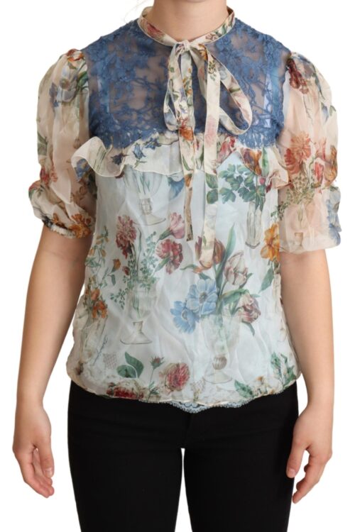 Dolce & Gabbana Chic Floral Silk Blouse with Ascot Collar