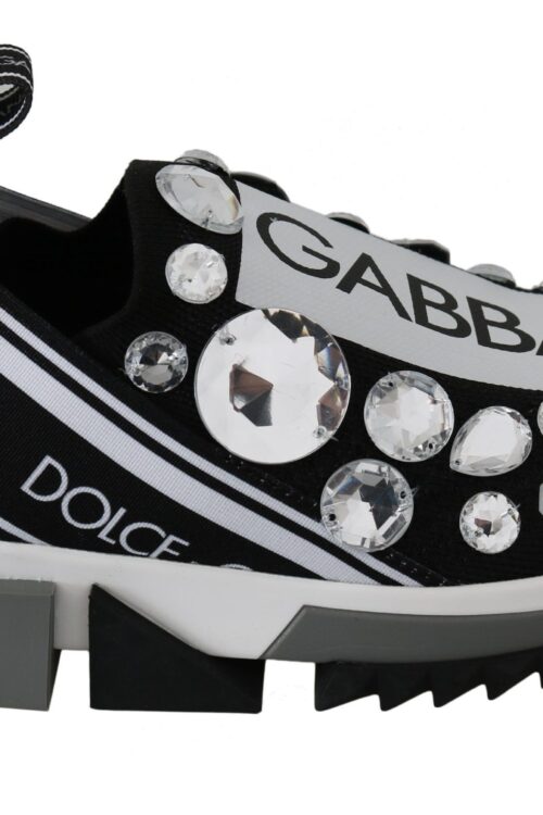 Dolce & Gabbana Chic Monochrome Crystal Studded Sneakers