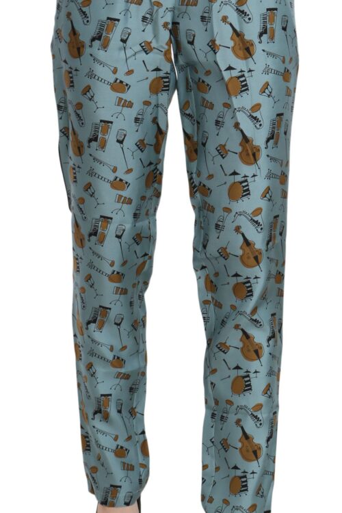 Dolce & Gabbana High Waist Tapered Silk Pants in Blue Print