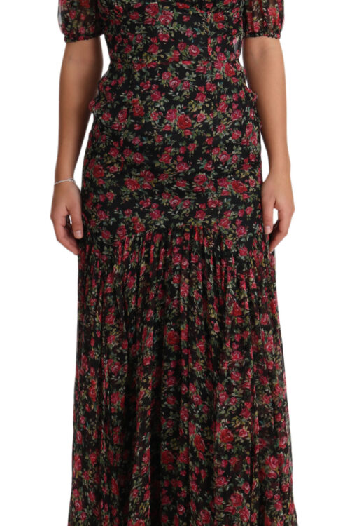 Dolce & Gabbana Elegant Black Silk Floral A-Line Gown