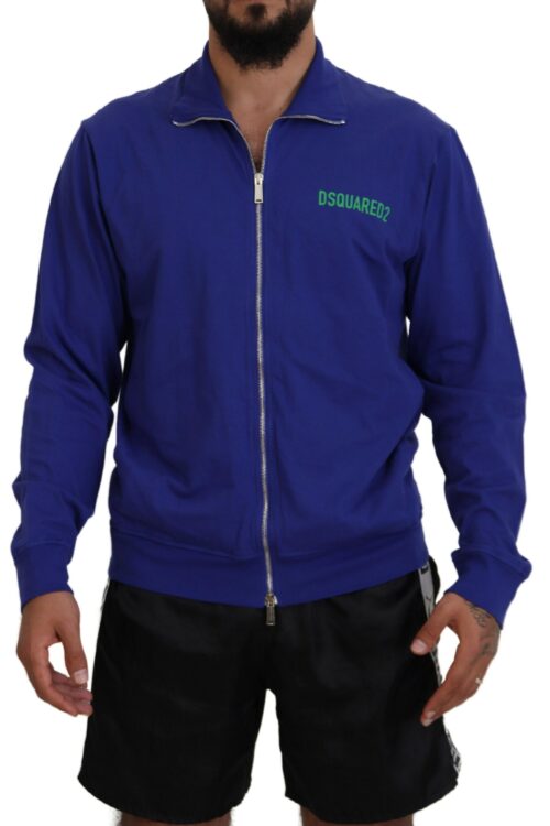 Dsquared² Blue Cotton Printed Collared Men Full Zip Sweater