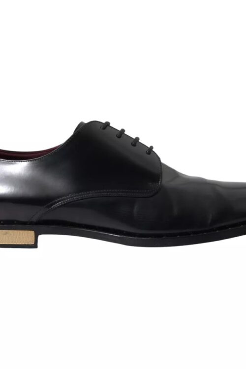 Dolce & Gabbana Black Leather Gold Heel Derby Dress Shoes