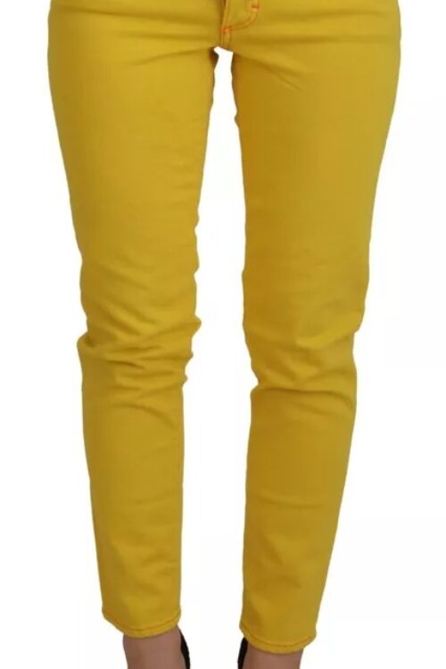 Dsquared² Yellow Cotton Low Waist Cropped Jennifer Denim Jeans