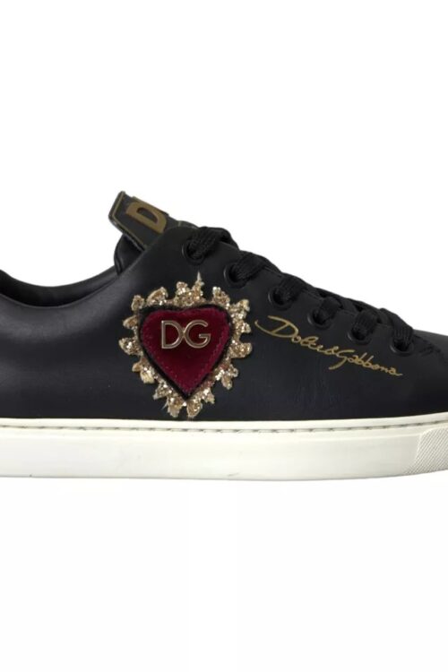 Dolce & Gabbana Black Portofino Sacred Heart Sneakers Shoes