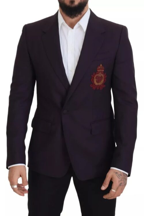 Dolce & Gabbana Purple Logo Single Breasted Wool Blazer