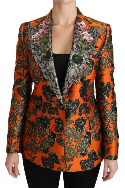 Dolce & Gabbana Orange Floral Brocade Coat Blazer Jacket