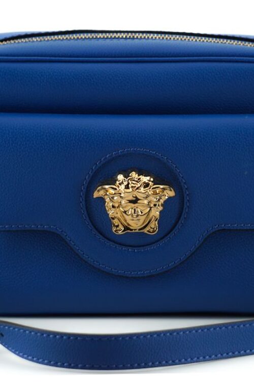 Versace Elegant Blue Calf Leather Camera Case Bag