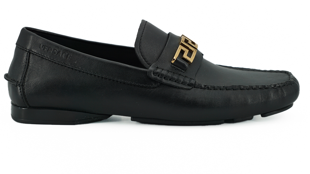 Versace Elegant Black Calf Leather Men’s Loafers