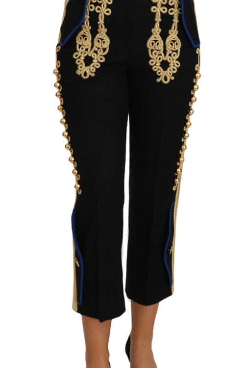 Dolce & Gabbana Elegant Black Military Embellished Pants