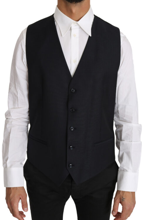 Dolce & Gabbana Elegant Gray Slim-Fit Wool-Silk Vest