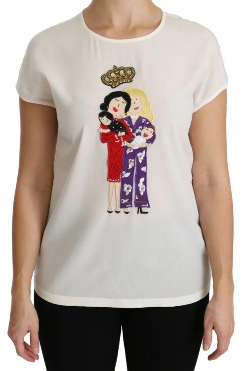Dolce & Gabbana White #dgfamily Round Neck Crystal Crown Top