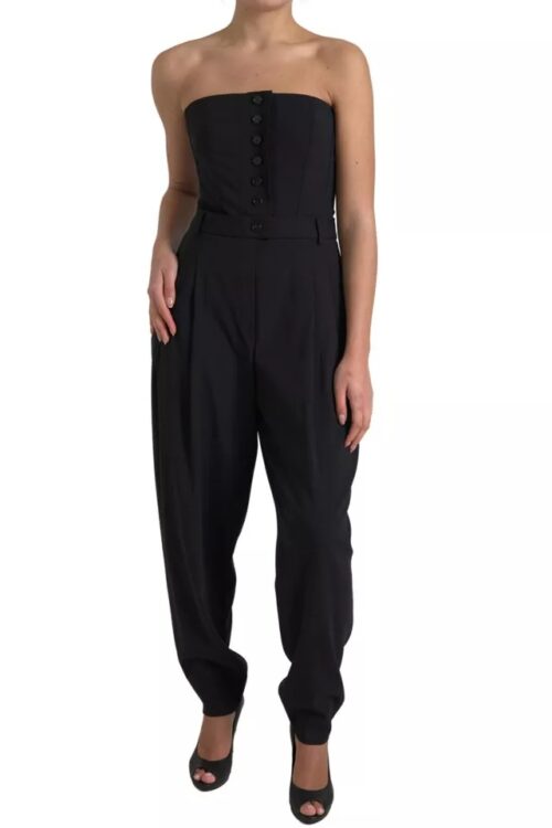 Dolce & Gabbana Black Wool Stretch Strapless Jumpsuit Dress