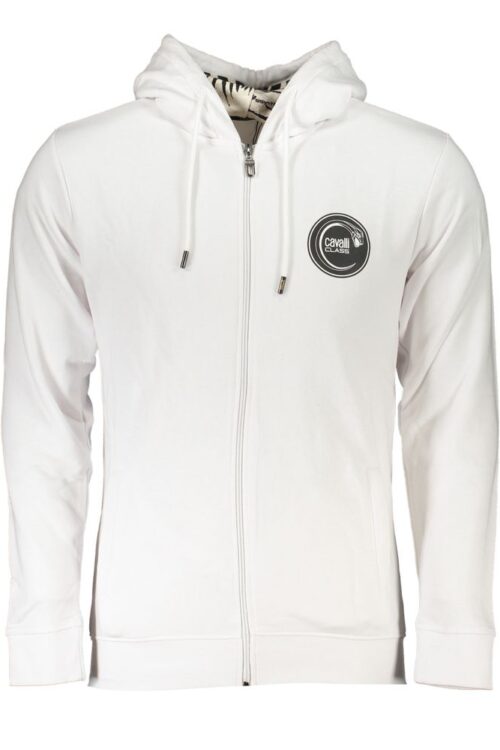 Cavalli Class Elegant White Hooded Sweatshirt with Logo Print