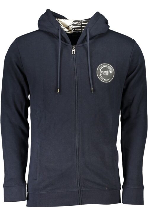 Cavalli Class Elegant Blue Hooded Zip Sweatshirt