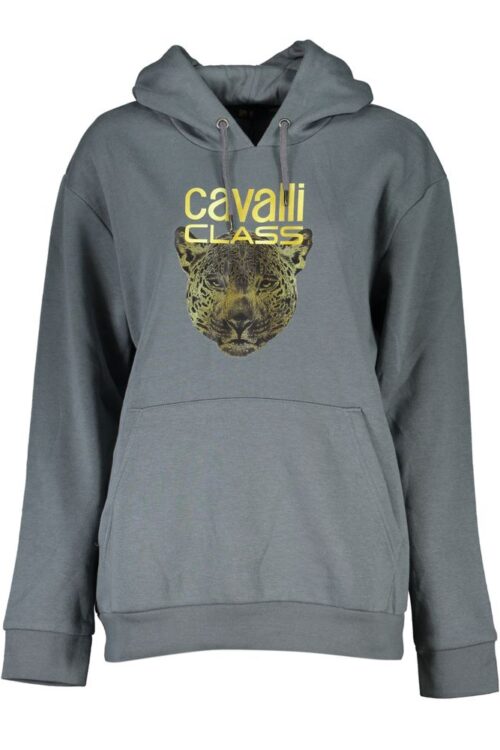 Cavalli Class Sleek Gray Fleece Hooded Sweatshirt