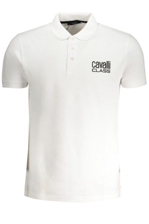 Cavalli Class White Cotton Polo Shirt