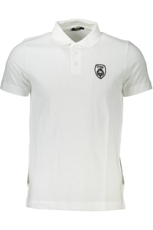 Cavalli Class Chic White Embroidered Polo for Men