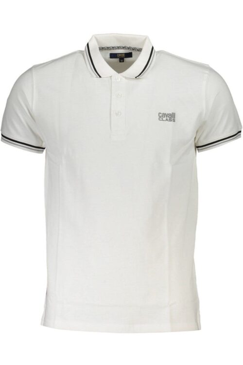 Cavalli Class White Cotton Polo Shirt