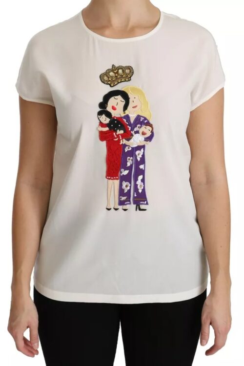 Dolce & Gabbana White #dgfamily Round Neck Crystal Crown Top