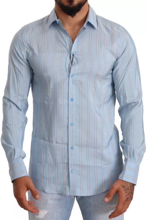 Dolce & Gabbana Blue Striped Silk Formal Dress MARTINI Shirt