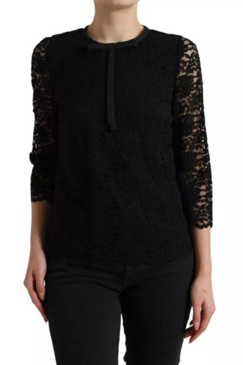 Dolce & Gabbana Black Floral Lace Long Sleeves Blouse Top