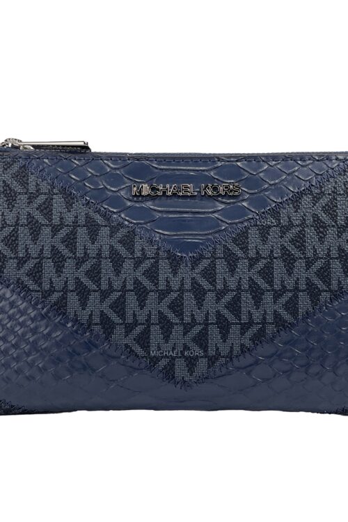 Michael Kors Jet Set Large Double Zip Python Navy Wristlet Wallet