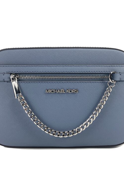 Michael Kors Jet Set East West Large Denim Leather Zip Chain Crossbody Bag