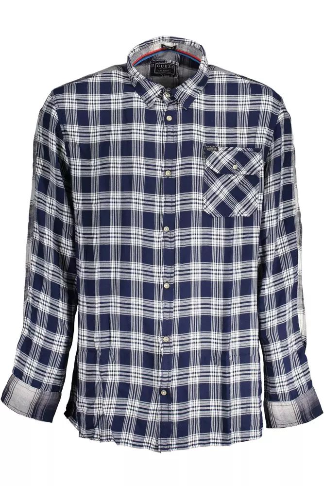 Guess Jeans Chic Blue Viscose Long Sleeve Men’s Shirt