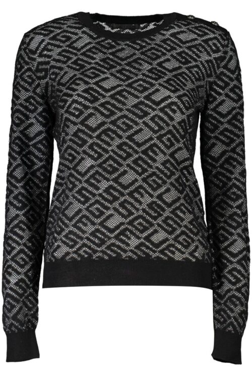 Guess Jeans Chic Black Embroidered Crew Neck Sweater