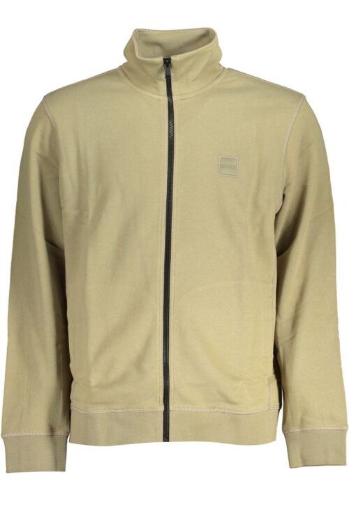 Hugo Boss Elegant Green Zip Sweater with Logo Detail