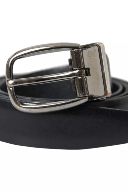 Dolce & Gabbana Black Leather Silver Metal Buckle Men Belt
