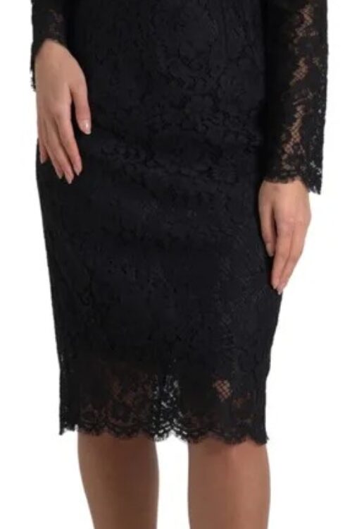 Dolce & Gabbana Black Nylon Lace Embellished Sheath Dress
