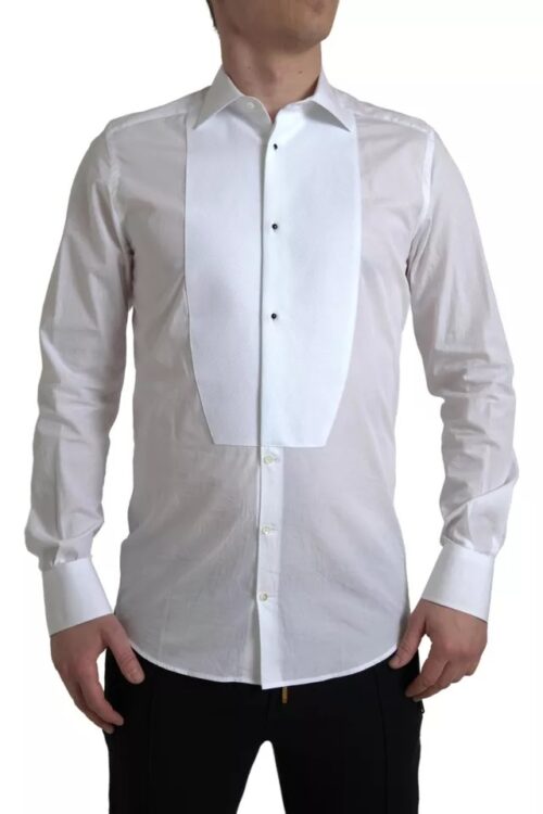 Dolce & Gabbana White Formal Cotton Tuxedo Dress GOLD Shirt