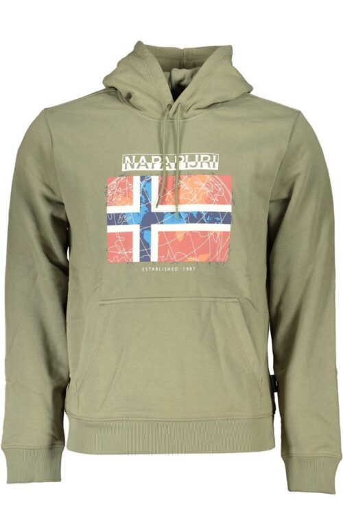 Napapijri Green Fleece Hooded Sweatshirt with Logo