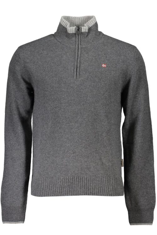 Napapijri Elegant Gray Half Zip Sweater with Bold Accents