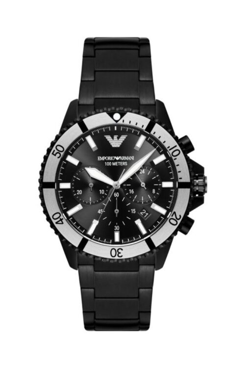 Emporio Armani Sleek Black Steel Chronograph Timepiece