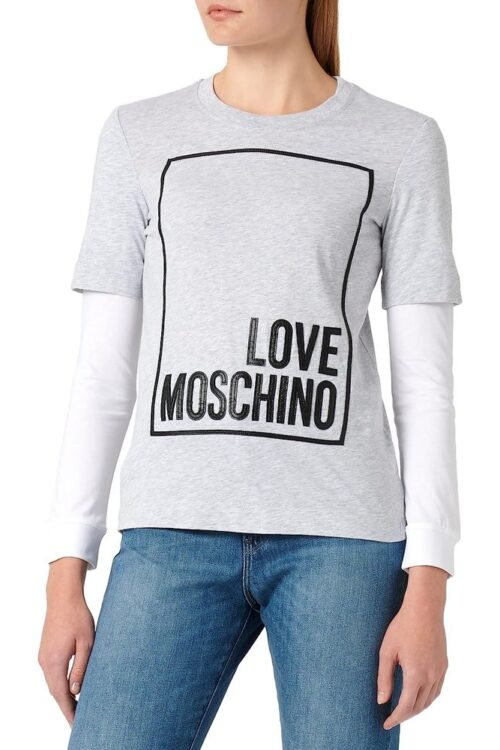 Love Moschino Chic Gray Long-Sleeved Cotton Tee with Logo