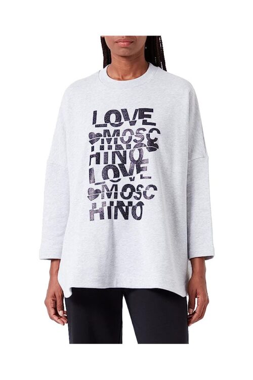 Love Moschino Glittered Cotton Oversized Sweatshirt – Grey