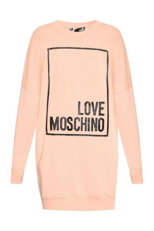 Love Moschino Chic Pink Sweatshirt Dress with Eco-Leather Logo