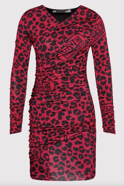 Love Moschino Chic Leopard Texture Dress in Pink and Black