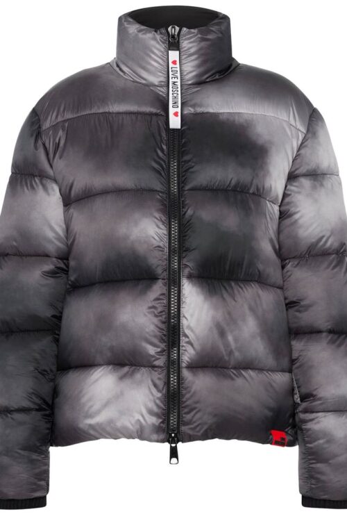 Love Moschino Chic High Collar Down Jacket with Logo Patch