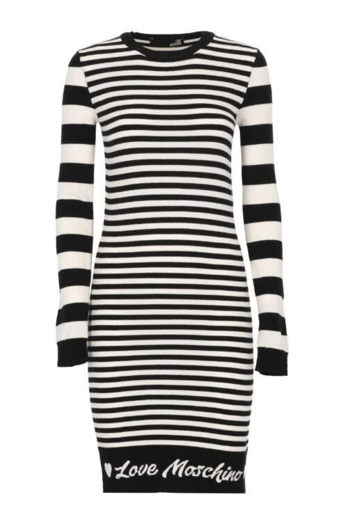 Love Moschino Elegant Striped Knit Dress with Long Sleeves