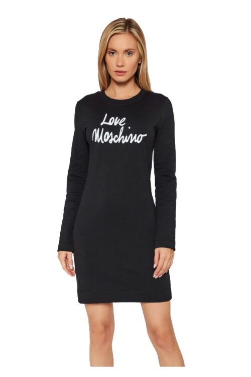 Love Moschino Chic Embossed Logo Cotton Blend Dress